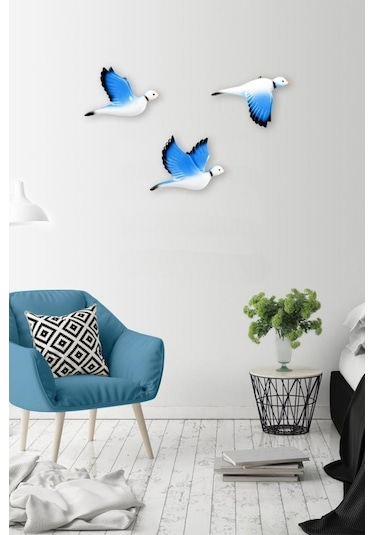 Dekoratif Üçlü Güvercin Duvar Süsü Üçlü Kuş Ev Dekoru (479811067)