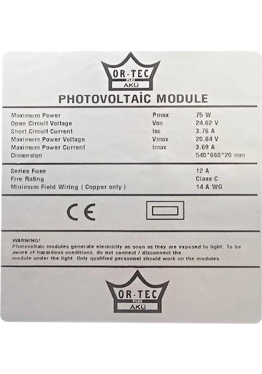 Ortec 75 W Monokristal Güneş Paneli Ort75p-k