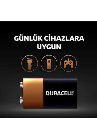Duracell 9V Alkalin Pil (6LR61 / MN1604)