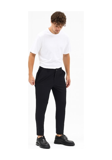 Goffra Erkek Streç Kumaş Relaxed Beli Lastikli Pantolon Siyah