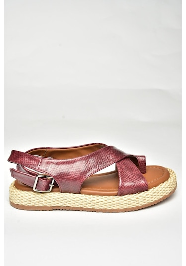 Fox Shoes U973264507 Bordo Yılan Baskı Kadın Sandalet Bordo