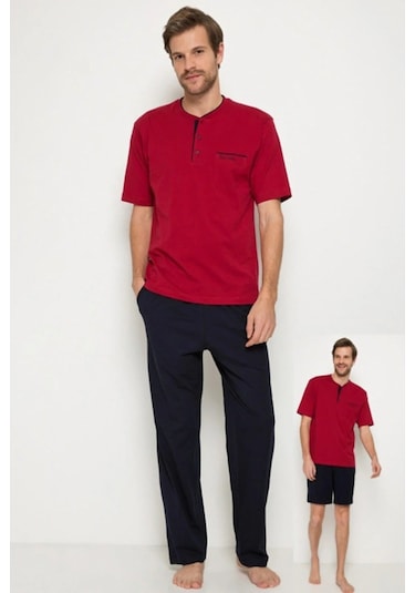 Pierre Cardin 5370 Pijama Şort 3 Lü Damat Çeyiz Seti - Bordo Bordo