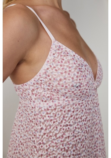Penti Pembe Printed Lace Front Opening Üst