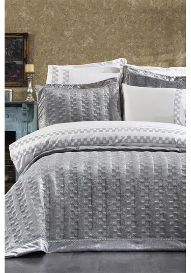 Dolce Lüx Nakışlı Çeyiz Paketi 9 Parça Gri Gri