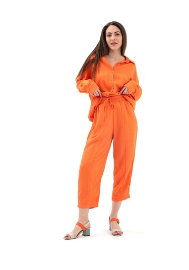 Krinkıl Kumaş Keten İkili Takım - Oranj-oranj Oranj