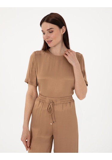 Pierre Cardin Kadın Kahverengi Kısa Kollu Bluz 50301143-vr029 Kahverengi