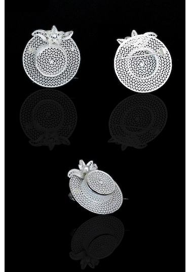 925 Ayar Gümüş Telkari Şapka Broş Dgn20716