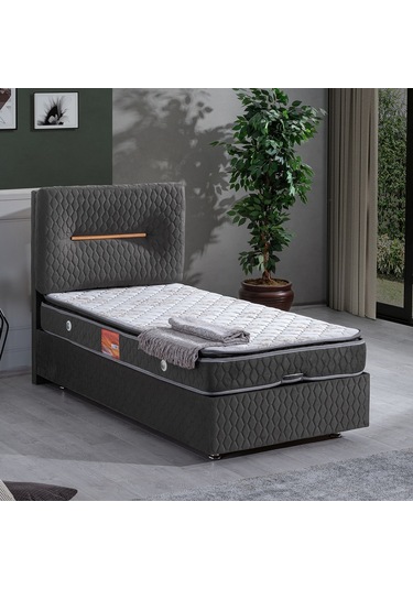 Setaymobilya Baza, Astra Tek Kişilik Baza + Başlık +Real Pedli Yatak, Antrasit