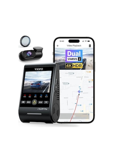 Viofo A229 Pro 2 Kameralı Ön+arka 4k+2k Hdr Sony Starvis 2 Sensörlü Wi-fi Gps'li Araç Kamerası
