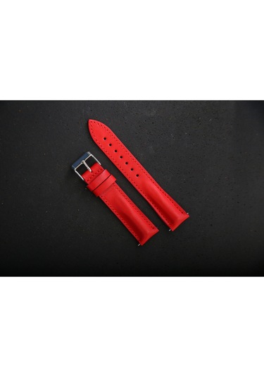 Hakiki Deri 20mm Akıllı Pimli Saat Kordonu Kırmızı