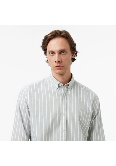 Nautica Classic Fit Erkek Çizgili Gömlek W57405t Yeşil