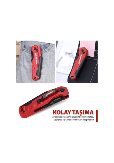 Workpro Wp211026 Katlanır Çok Amaçlı Profesyonel Rötuş Maket Bıçağı + 14 Adet Yedek Bıçak