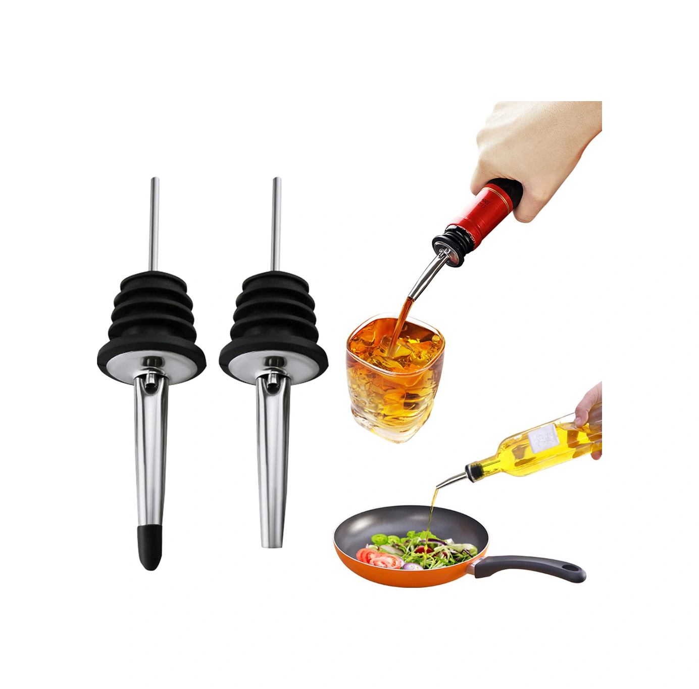 Youmex 304 Paslanmaz Çelik Şarap/yağ Pourer, Kontrollü Döküm, Kauçuk Mantar Tıkanıklığı, Bar Ve Mutfak Gereci Kapağısız Tip 1 Diğer