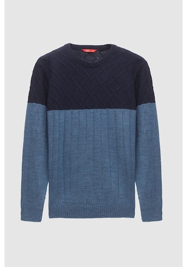 D's Damat Regular Fit Baklava Tüylenme Yapmayan Bisiklet Yaka Erkek Triko Kazak 3HC062ORTBKZK - Lacivert