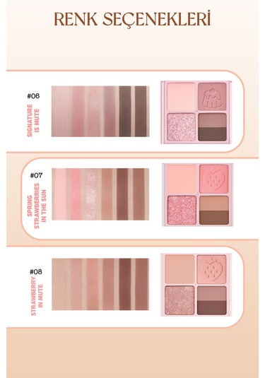 Mat, Parıltılı Tonlarda 5'li Far Paleti Perıpera Ink Pocket Shadow Palette 08 Strawberry In Mute 08 Strawberry In Mute