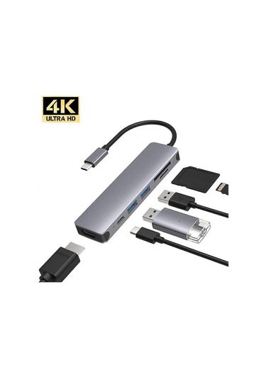 Pro Type C Adaptörü Çoklu Bağlantı Noktalı Kart Okuyucu 4k İçin 6'sı 1 Arada Usb-c Hub