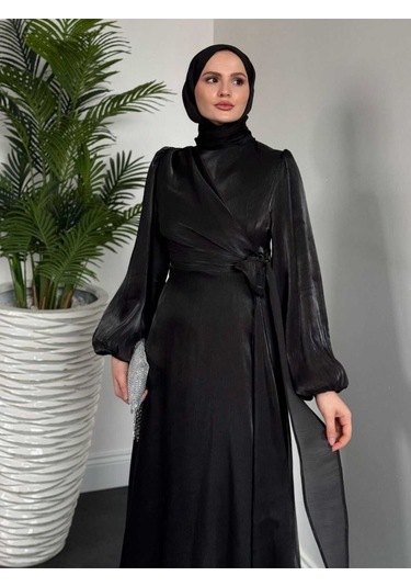 Yandan Bağlamalı Organze Abiye Siyah