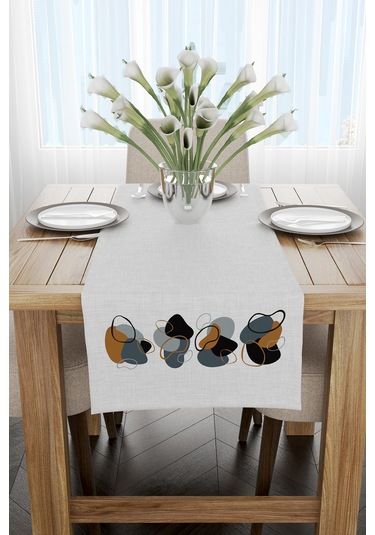 Kahverengi Lacivert Modern Soyut Desenli Dijital Baskılı Runner 4