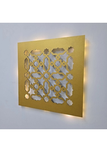 Led Işıklı Motif Tablo 2 - 30x30cm Gold