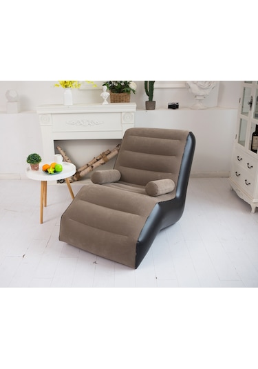 Snapbuy Şişme Tekli Koltuk, Kalın Pvc Kadife Yüzey, Katlanabilir Kahverengi - Siyah