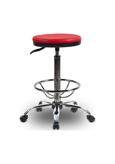 Ofiscombin Ofis Büro Eczane Laboratuvar Döner Tekerli Amortisörlü Çemberli Tabure Kirmizi Deri 00047499701