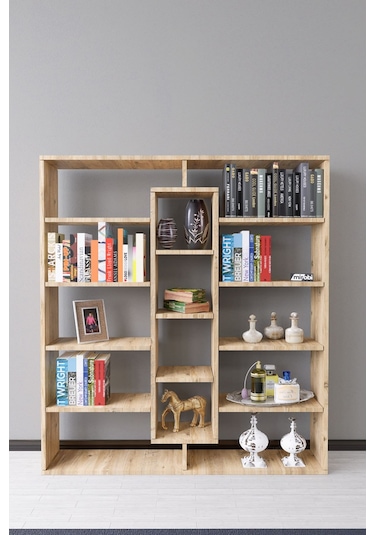 Kiola 14 Bölmeli Dekoratif Açık Tasarım Kitaplık Modern Kitap... Atlantik Çam
