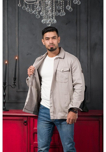 Advante Rahat Kalıp Kapak Ve Yan Cepli Astarsız Kanvas Baharlık Gömlek Taş