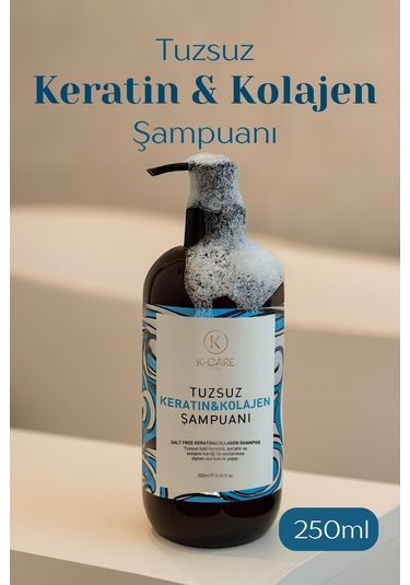 K K-CARE Cosmetics Tuzsuz Kolajen Ve Keratin İçerikli Besleyici Şampuan 250 ML