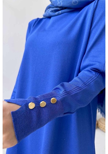 A Form Işıltılı Merserize Tunik - Mavi Saks Mavi