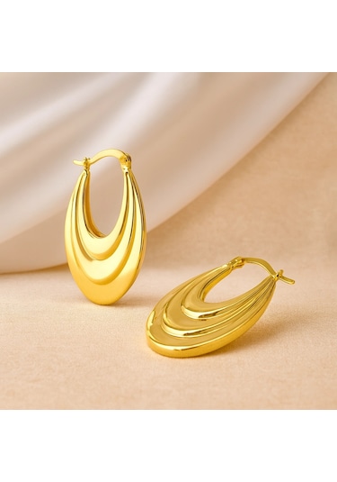 14k Altın Sallantı Oval Küpe, Halka Küpe Altın