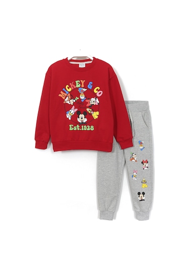 Mickey Friends Baskılı Unisex Çocuk Eşofman Takımı 3-9 Yaş Kırmızı