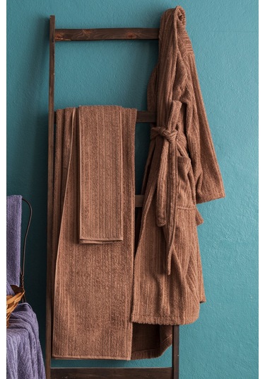 Apricitas Home Timeless Bej-lavander %100 Pamuk 6 Parça Aile Bornoz Seti Bej