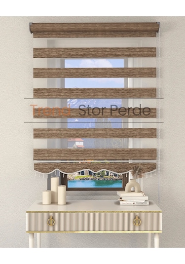 Kahve Boncuklu Zebra Stor Güneşlik Perde Opak Kahve