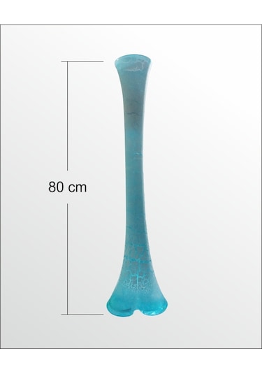 Uzun 80 Cm Çatlatma Buz Mavi Renk Su Geçirmez Canlı Çiçeklik Vazo