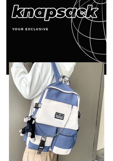 Gençler İçin Şık Ve Fonksiyonel Unisex Sırt Çantası Büyük Kapasiteli Kore Tarzı Harajuku Tasarımı, Okul Ve Günlük Kullanım İçin Modaya Uygun Erkek Ve Kız Öğrenci Çantası MAvi