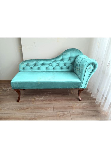 Ters Kol Dekoratif Bihter Koltuk Josefin Puf 110 Cm Ceviz Ayak Turkuaz