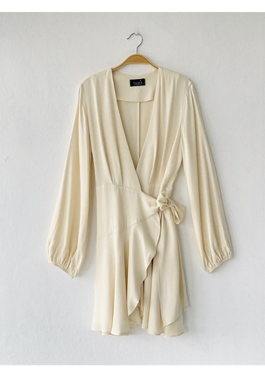 Retrobird Tasarım Ashley Kruvaze Elbise Kadın Ekru