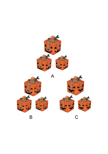 Led Işıklı 3'lü Cadılar Bayramı Balkabağı Süslemeleri, Pil İle Çalışan Jack-o'-lantern Hediye Kutusu, %100 Yepyeni Çok Renkli