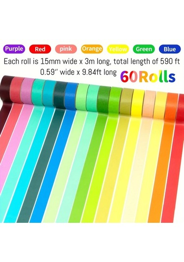 Honeybeeshop 60 Rulo 15mm Gökkuşağı Maskeleme Bandı Bullet Journal Scrapbooking Dıy Sanat