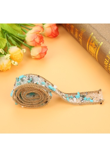 Padalink 1m Uzunlukta 2cm Geniş Mavi+altın Pırlanta+zincirli Arka Yapışkanlı烫钻, El Yapımı Giyim/ayakkabı Dekorasyon Malzemesi Mavi