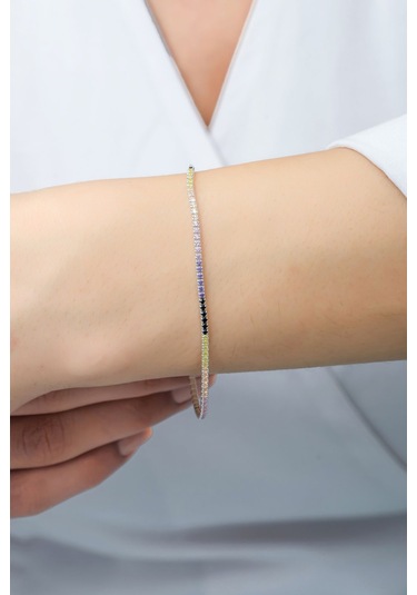 Azuris Silver Azuris Silver 925k Gümüş 1,5 Mm Renkli Su Yolu Bileklik Gümüş