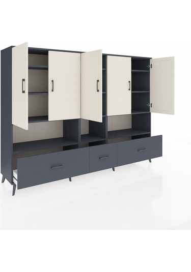 Hyperion Dolap 12 Raflı 3 Çekmeceli 5 Kapaklı 220x44x163 Antrasit Antrasit-aytaşı/antrasit