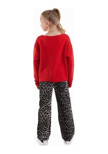 Denokids Leopar Desenli Kız Çocuk Gabardin Pantolon Renkli