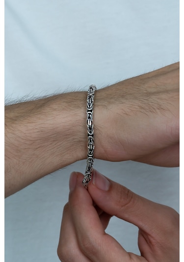 Takı Dükkanı 925 Ayar Gümüş Erkek Bileklik Yuvarlak Kral Model 4mm Genişlik 21cm Uzunluk msb05