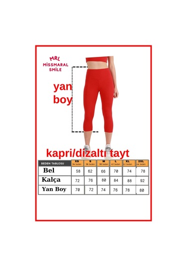 Kadın Kapri Tayt Kırmızı Diz Altı Yüksek Bel Toparlayıcı Dar Paça Karyoka Dikiş Detaylı Capri 1020 Kırmızı