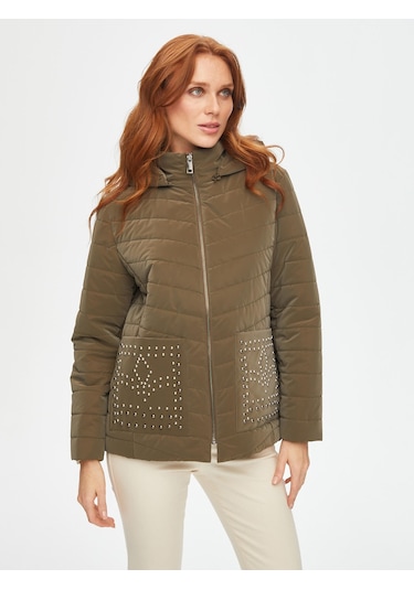 Trok Cepli Kadife Görünümlü Kapüşonlu Kapitone Mont 69435 U6943554 Haki