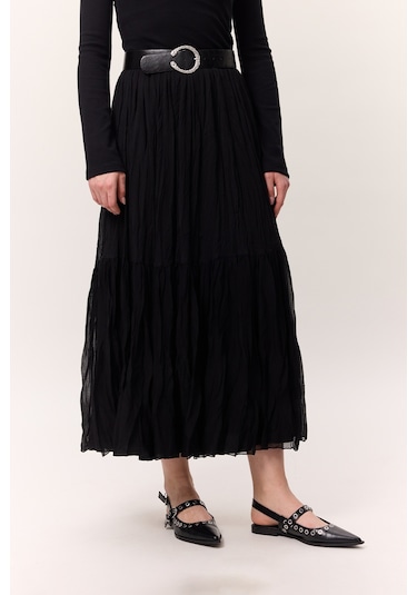 Crush Piliseli Uzun Etek Siyah Siyah