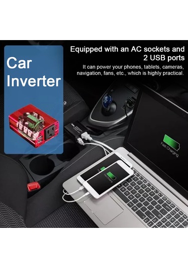 Padalink 12v-110v Araba Inverteri 150w, Çift Usb Ve Ac Soketi İle, Alüminyum Gövde, Aşırı Yük/kısa Devre Koruma, Araba/kamyon/rv İçin Siyah
