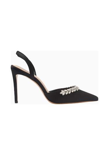Nass Sandra 100 Kristal Işlemeli Saten Slingback Stiletto, Şık Ve Zarif Siyah