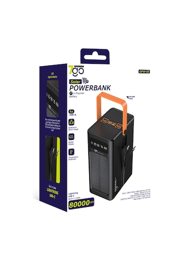 7go Gpw-05 80.000mah Solar Powerbank 4xusb-a, Qualcomm 3.0 Hızlı Şarj, Dahili Lightning & Usb-c Ka Siyah
